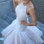 Graceful Halter Mermaid Wedding Dress with Beading Beaded Design and a Backless Style for a Gorgeous Look