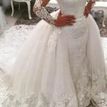 Elegant Ivory Wedding Dress with V-Neck Long Sleeves Appliques and Watteau Train for a Gorgeous Style