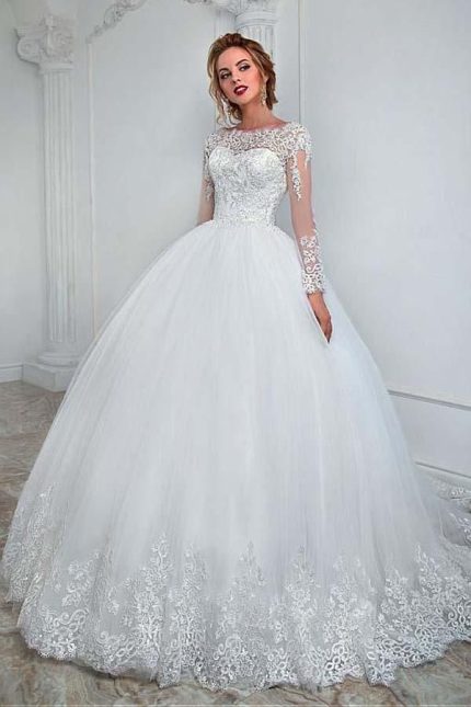 Romantic Ball Gown Wedding Dress with Jewel Tulle Lace and Sleevesa Gorgeous Style