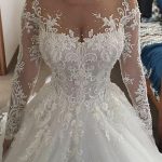 Graceful Ivory A-Line Tulle Lace Wedding Dresses with Sleevesa Gorgeous Style