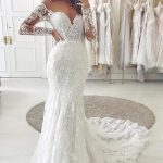 Romantic Mermaid Wedding Dress with Off-the-Shoulder Neckline Lace Details and Sleevesa Gorgeous Style