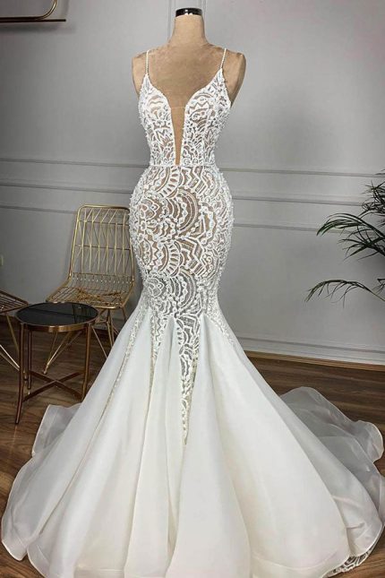 Luxurious Mermaid Wedding Dress with Sweetheart Neckline Beaded Lace and Organzaa Gorgeous Style
