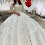 Beautiful Satin Bateau Wedding Dress with Appliques Lace and Sleevesa Gorgeous Princess Style