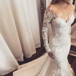 Exquisite Mermaid Beach Wedding Dress with Illusion Long Sleeves Tulle and Appliques