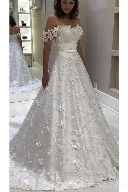 Magnificent Off-the-Shoulder Lace White Wedding Dressa Gorgeous Style