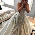 Magnificent Shiny Beading Lace Overskirt Wedding Dresses with Strapless Neckline