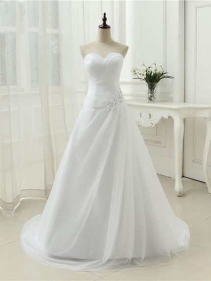 Exquisite Ruffle Beaded Tulle Wedding Dresses with Strapless Neckline