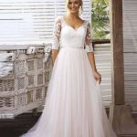 Magnificent Long Sleeves Tulle Wedding Dresses with V Neckline
