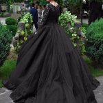 Gorgeous Gothic Vintage Bridal Gown with Princess Silhouette Long Sleeves and Lace Taffeta