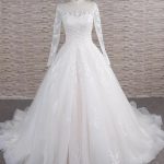 Graceful A-Line Wedding Dress with Appliques and Long Sleeves