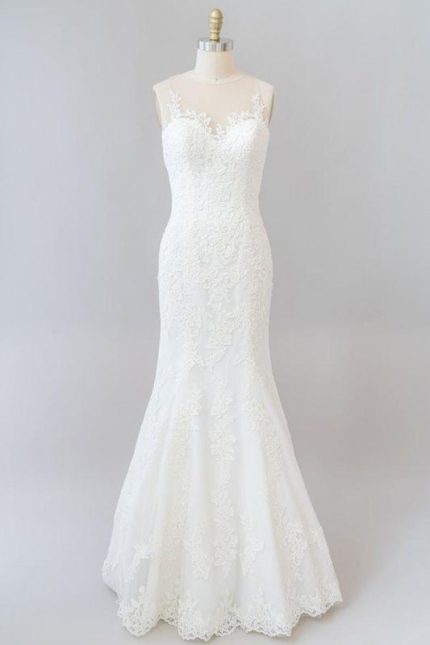 Graceful Illusion Appliques Mermaid Wedding Dress with A-Line Silhouette