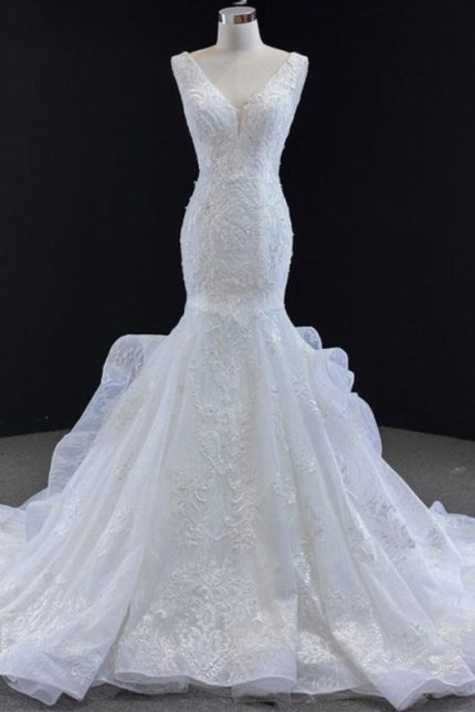 Elegant Lace-Up Appliques Mermaid Wedding Dress
