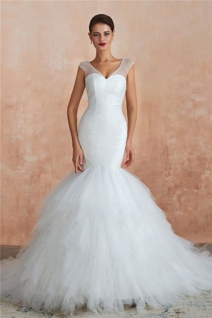 Stunning Sequin Lace-Up Mermaid Tulle Wedding Dress