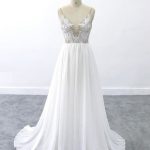 Exquisite V-Neck Lace Chiffon A-Line Wedding Dress