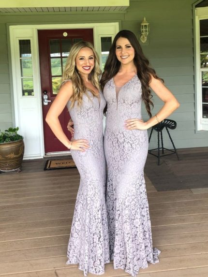 Stylish Grey Mermaid Wedding Dress with V-Neckline Lace and Zipper