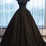 Beautiful Black Wedding Dresses with High Neckline and Lace Beading