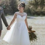 Stylish Tea Length Wedding Dress with Illusion Lace Overlay