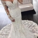 Elegant Long Wedding Dress with Illusion Sleeve and Lace Mermaid Silhouette