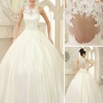 Exquisite Satin Ball Gown Bridal Wedding Gown with Jewel Neckline Bow and Floor-Length Hem