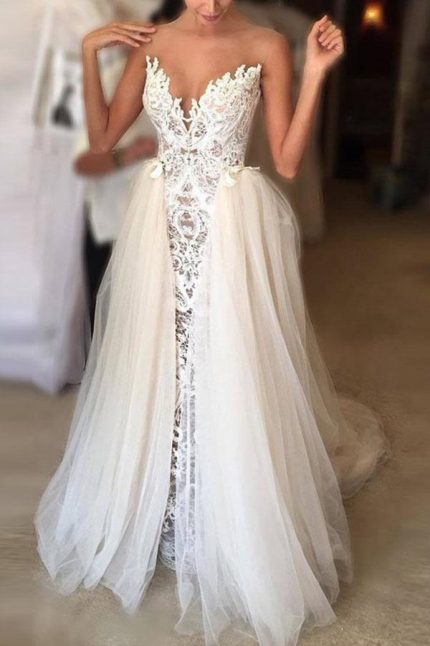 Elegant Off-the-Shoulder Satin Lace Appliques Ball Gown Wedding Dress Ivory