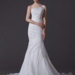 Stunning One-Shoulder Ivory Mermaid Wedding Dress with Ruched Organza