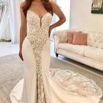 Gorgeous Vintage Mermaid Wedding Dress with Lace Spaghetti Straps Ivory