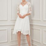 Knee-Length V-Neck A-Line Chiffon Wedding Dress with Half Sleeves Ivory