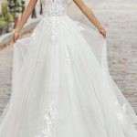 Sleeveless Lace A-Line Wedding Dress with Applique and Long Train Ivory