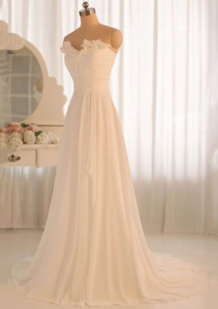 Draped A-Line Chiffon Bridal Gown with Strapless Neckline and Knot Detail Ivory