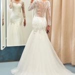 Elegant Wedding Dress with Applique Tulle Long Sleeves and Sweep Train Ivory