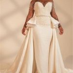 Thick Satin Mermaid Wedding Dress with Sweetheart Neckline and Overskirt Ivory