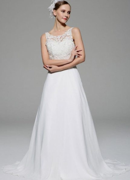 Rhinestone Lace Satin Wedding Gown Ivory with Illusion Details