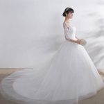 Illusion Sweetheart Backless Half-Sleeve A-Line Chapel Train Bridal Dress Ivory with Lace Applique