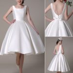 Knee-Length Satin Wedding Gown with Scoop Backless Design Ivory