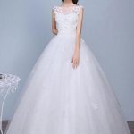 Sleeveless Jewel Neckline Lace A-Line Floor-Length Bridal Gown Ivory