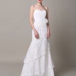Tiered Flowers Lace Wedding Gown with Strapless Neckline