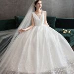 Tulle Beaded V-Neck Sleeveless Princess Bridal Gown Ivory