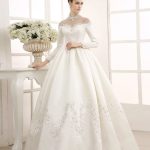 High Collar Applique Ball Gown Wedding Dress Ivory