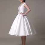 Retro Bridal DressIvory Satin with Short Knee Length and Bow Sash