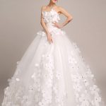 Strapless Beaded Women Pageant DressesIvory Princess Ball Gowns Bridal Dress with 3D Flowers