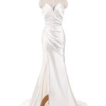 Split Beach Bridal Gown With Court TrainIvory Strapless Mermaid Evening Dresses V Neck Sleeveless