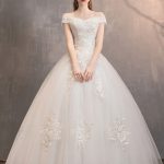 Floor Length Princess Bridal GownIvory Tulle Off The Shoulder Lace Applique Wedding Dresses