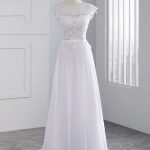 A-Line Wedding Dresses with Lace Appliques and Covered Button Details