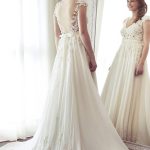 A-Line Bridal Dress with V-Neckline Illusion Back and Lace Chiffon