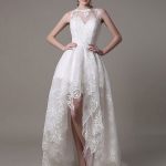 High-Low Wedding Gown with Illusion Neckline and BackLace