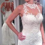 Custom Beach Wedding Dress with Backless Design and Lace High Neck Mermaid Silhouette