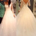 A-Line Wedding Dress with Court Train and ButtonsLace Long Sleeve Style