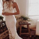 Halter Chapel Train Wedding DressesLace Mermaid Sleeveless Style
