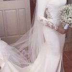 Mermaid Scoop Court Train Wedding Dresses with Long SleevesLace Satin