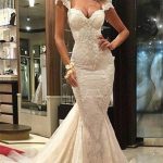 V-Neck Wedding Dresses with Sleeveless Lace and Sweep Train